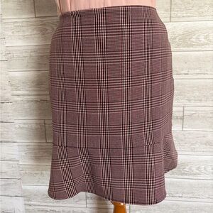 White House Black Market Plaid Midi Skirt in Burgundy and Black